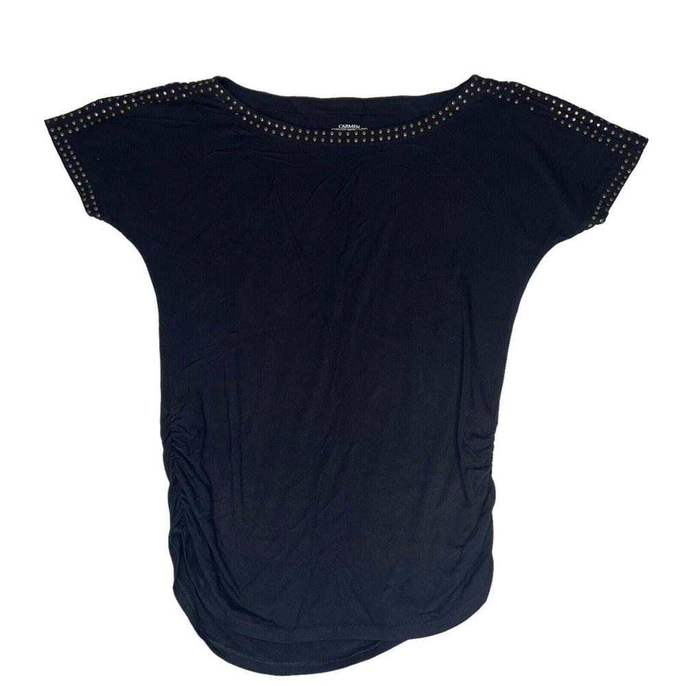 Carmen Marc Valvo Blouse Adult Women Medium Black Gold Studded Stretch